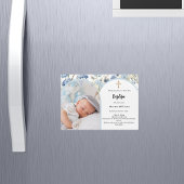 青い花模様写真のアーチ少年がバプテスマを渡る マグネット招待状