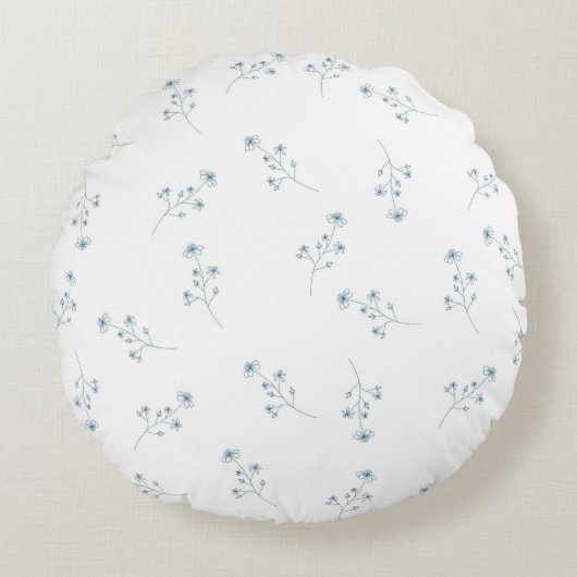 青い花模様 ラウンドクッション (正面)