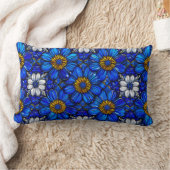 青い花模様 ランバークッション (ブランケット)