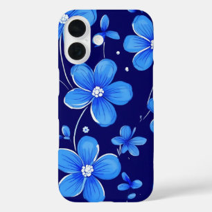 青い花模様 iPhone 16ケース