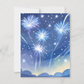 青い花火 | 花火の祝い 水彩画 シーズンカード (正面)
