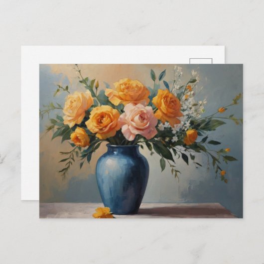 青い花瓶のはがきに花束が入った花束 ポストカード (正面/裏面)