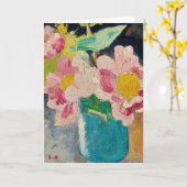 青い花瓶の中のピンクの花 | ルイ・バルタット カード (黄色い花)