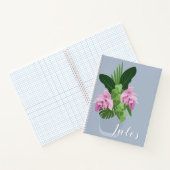 青い花瓶の名前の熱帯メディニラピンクの花 ノートブック (内部)