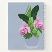 青い花瓶の名前の熱帯メディニラピンクの花 ノートブック (裏面)