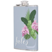 青い花瓶の名前の熱帯メディニラピンクの花 フラスク (左)