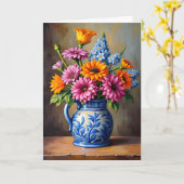 青い花瓶の思いやりカード 明るい花 カード (黄色い花)