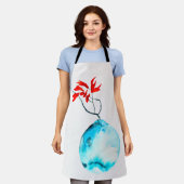 青い花瓶の水彩生け花 エプロン (着用した状態)