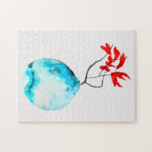 青い花瓶の水彩生け花 ジグソーパズル (横)