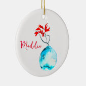 青い花瓶の水彩生け花 セラミックオーナメント (右)