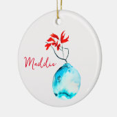 青い花瓶の水彩生け花 セラミックオーナメント (左)