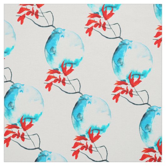 青い花瓶の水彩生け花 ファブリック (見本)