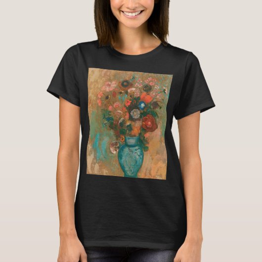 青い花瓶の絵画静物中の花 Tシャツ (正面)