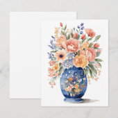 青い花瓶の花花束水彩絵画の 招待状 (正面/裏面)
