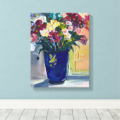 青い花瓶の花 キャンバスプリント (インサイチュ (ウッドフロア))