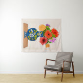 青い花瓶の菊中国のの花 タペストリー (インサイチュ(横))