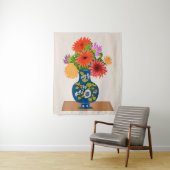 青い花瓶の菊中国のの花 タペストリー (インサイチュ)