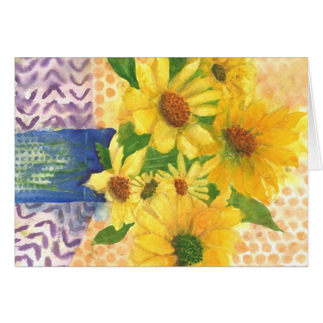 青い花瓶の黄色いデイジー (正面横)