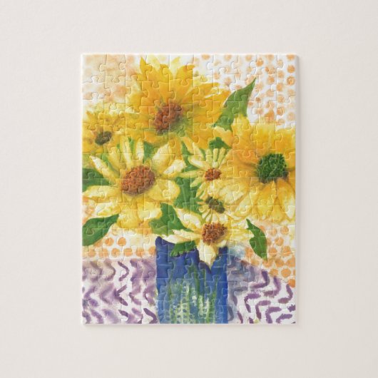 青い花瓶の黄色いデイジー ジグソーパズル (縦)