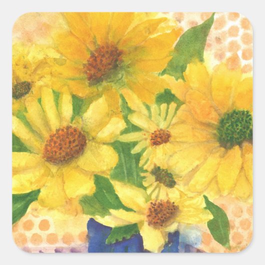 青い花瓶の黄色いデイジー スクエアシール (正面)