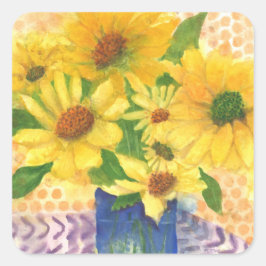青い花瓶の黄色いデイジー スクエアシール
