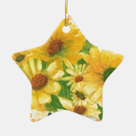 青い花瓶の黄色いデイジー セラミックオーナメント