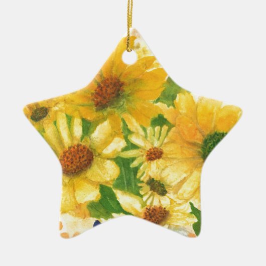 青い花瓶の黄色いデイジー セラミックオーナメント (正面)