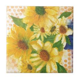 青い花瓶の黄色いデイジー タイル