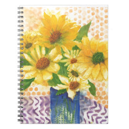青い花瓶の黄色いデイジー ノートブック