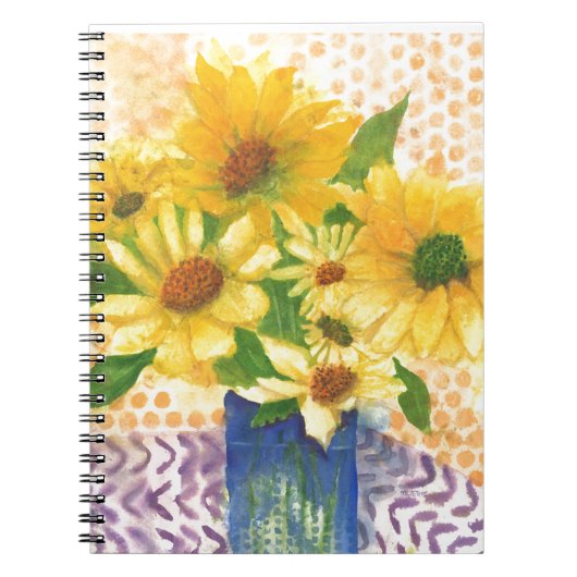 青い花瓶の黄色いデイジー ノートブック (正面)