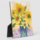 青い花瓶の黄色いデイジー フォトプラーク (側面)