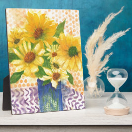 青い花瓶の黄色いデイジー フォトプラーク