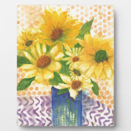 青い花瓶の黄色いデイジー フォトプラーク