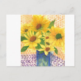 青い花瓶の黄色いデイジー ポストカード