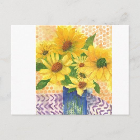 青い花瓶の黄色いデイジー ポストカード (正面)