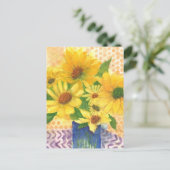 青い花瓶の黄色いデイジー ポストカード (スタンド正面)