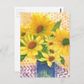 青い花瓶の黄色いデイジー ポストカード (正面/裏面)