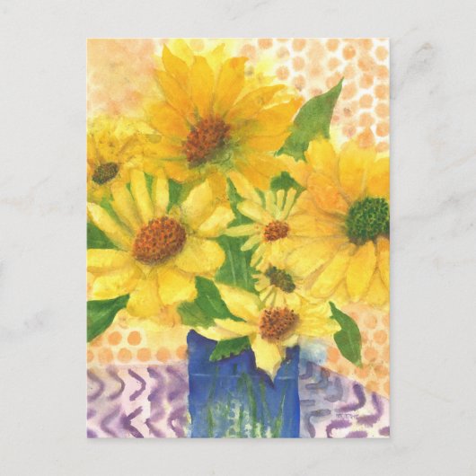 青い花瓶の黄色いデイジー ポストカード (正面)