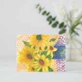 青い花瓶の黄色いデイジー ポストカード (スタンド正面)