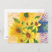 青い花瓶の黄色いデイジー ポストカード (正面/裏面)