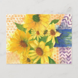 青い花瓶の黄色いデイジー ポストカード