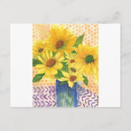 青い花瓶の黄色いデイジー ポストカード