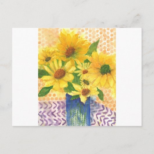 青い花瓶の黄色いデイジー ポストカード (正面)