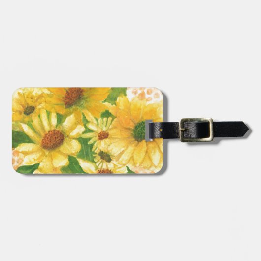 青い花瓶の黄色いデイジー ラゲッジタグ (正面横)