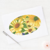 青い花瓶の黄色いデイジー 楕円形シール (封筒)