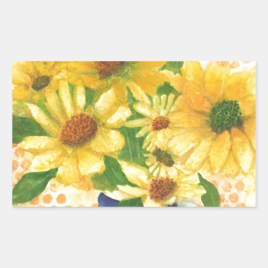 青い花瓶の黄色いデイジー 長方形シール (正面)