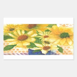 青い花瓶の黄色いデイジー 長方形シール