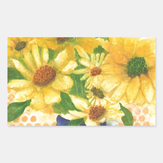 青い花瓶の黄色いデイジー 長方形シール (正面)