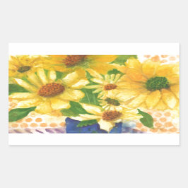 青い花瓶の黄色いデイジー 長方形シール