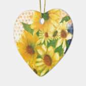 青い花瓶の黄色のデイジー セラミックオーナメント (左)